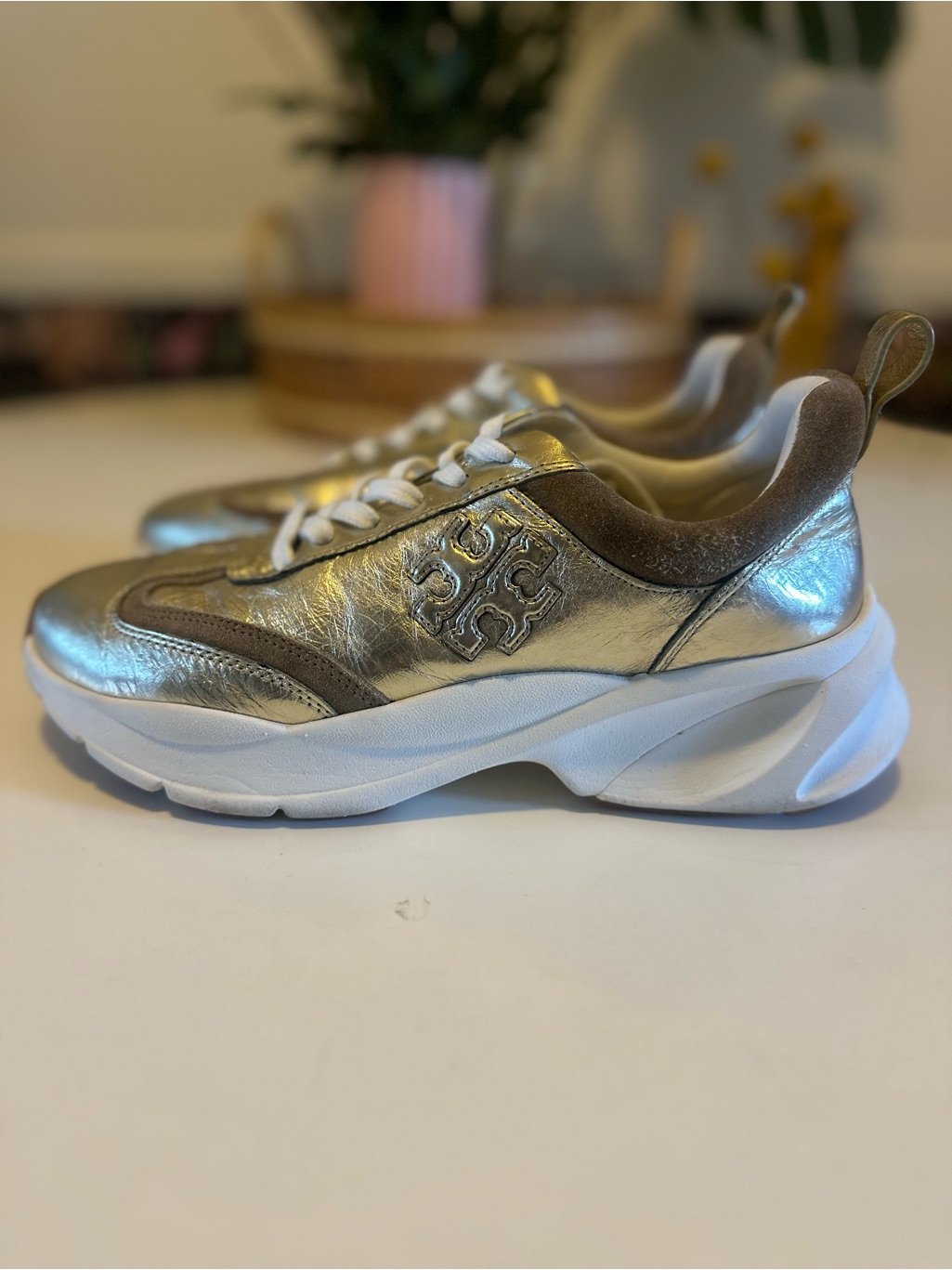 New Authentic Tory Burch Gold Good Luck Sneakers Size 8